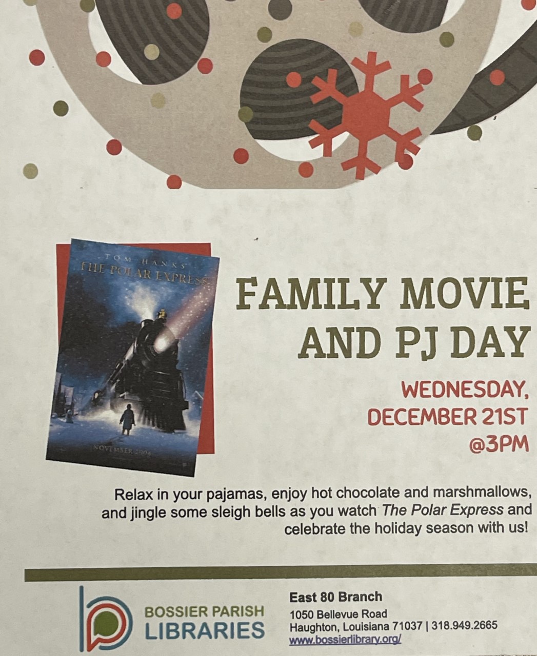 Family Movie and Pajama Day Bossier Parish Libraries